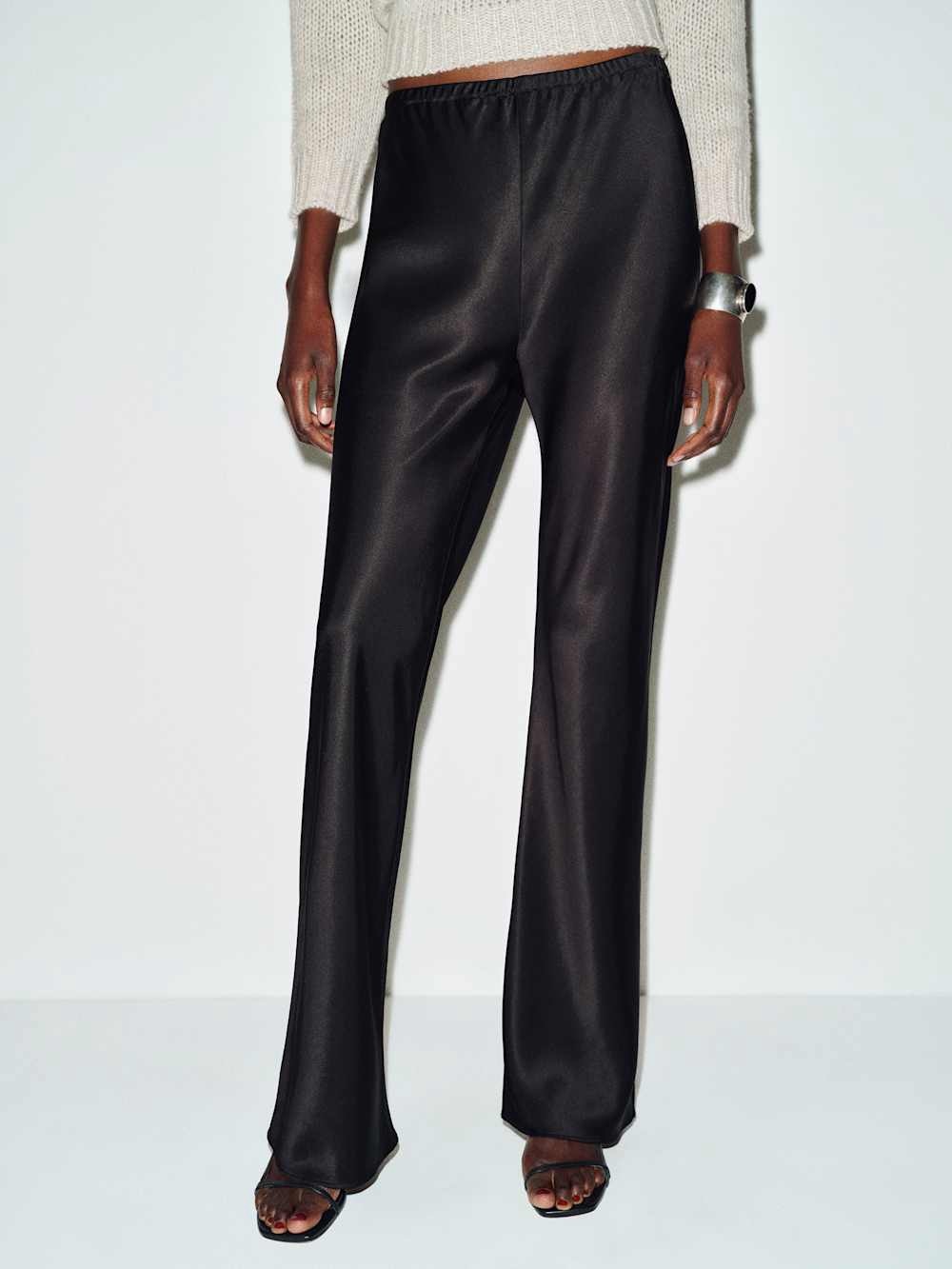 Reformation Black Gale Satin Mid Rise Bias Pant